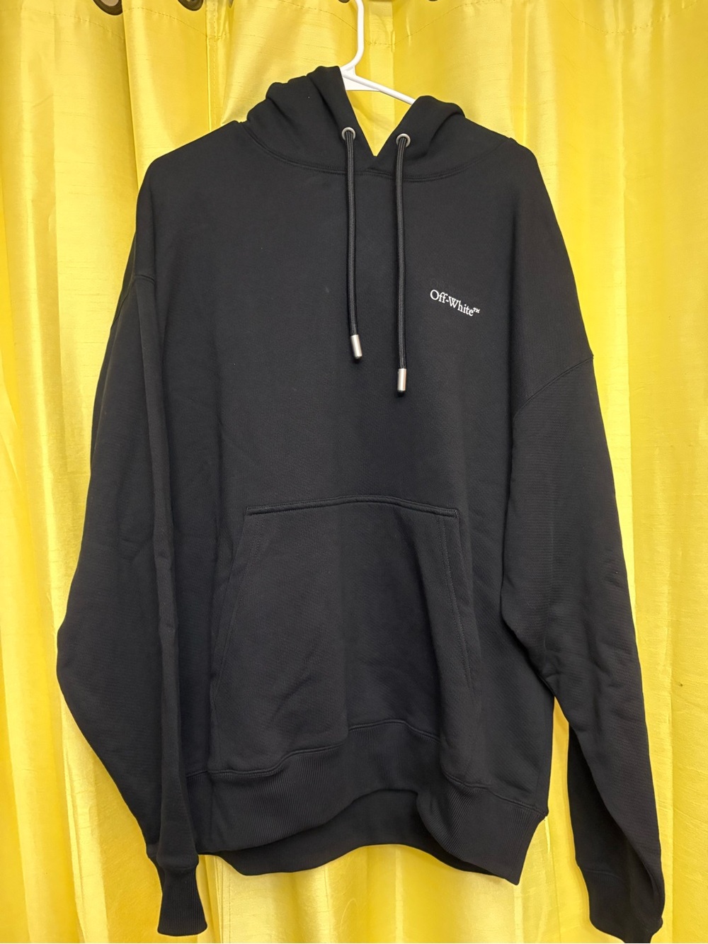 Off-White Black Pullover Hoodie with Small Chest Logo